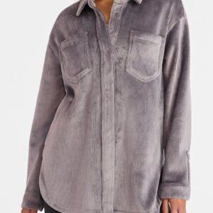 Avia Women's Cord Velour Shacket in Grey Ash
